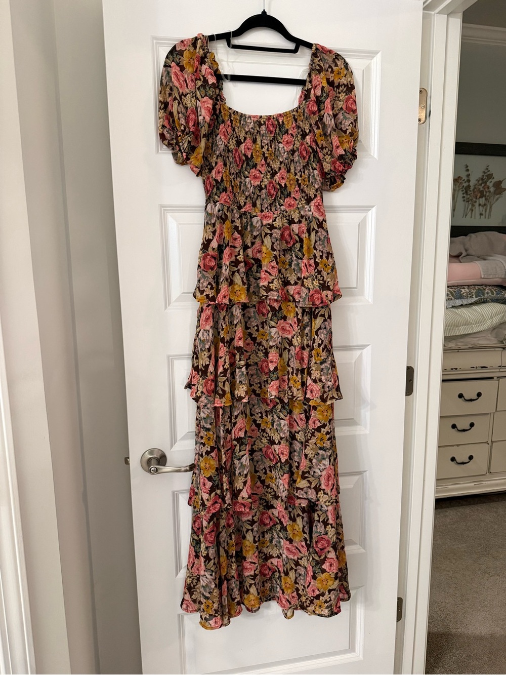 Entro Floral Tiered Maxi Dress with Puff Sleeves